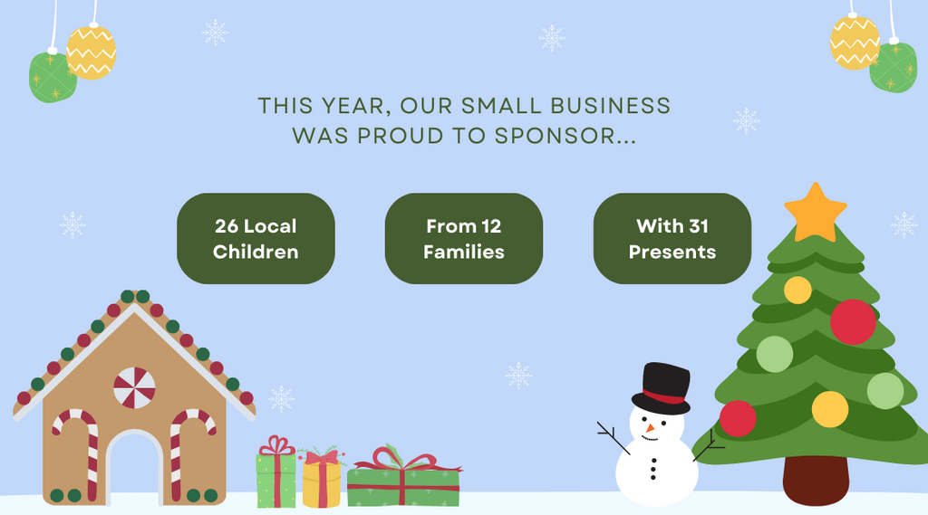 This year our small business was proud to sponsor 26 local children from 12 families with 31 presents