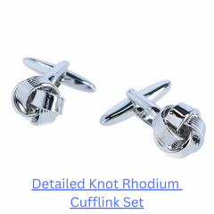 Detailed Knot Rhodium Cufflink Set