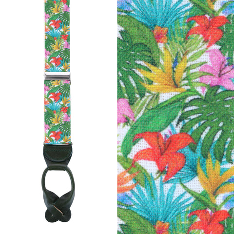 Tropical Hawaiian Getaway Linen Button End Braces