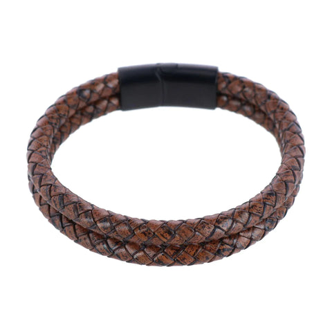 2 Band Braided Secure Clasp Leather Bracelet