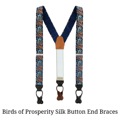 Birds of Prosperity Silk Button End Braces