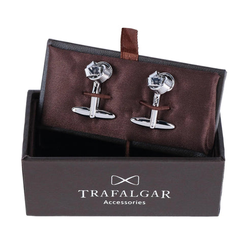 Detailed Knot Rhodium Cufflink Set