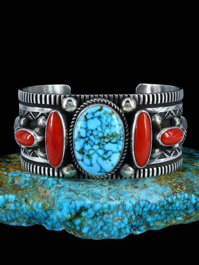 Bracelet with Coral Turquoise Gemstones