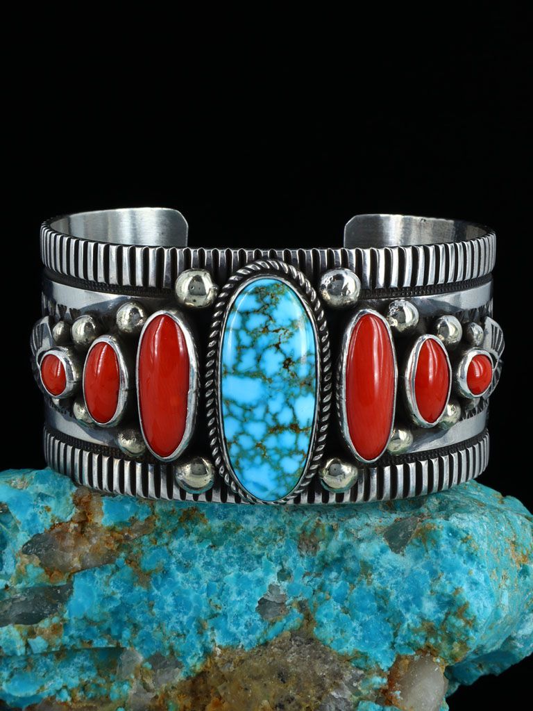 Turquoise Bracelet with Coral  Exotic India Art