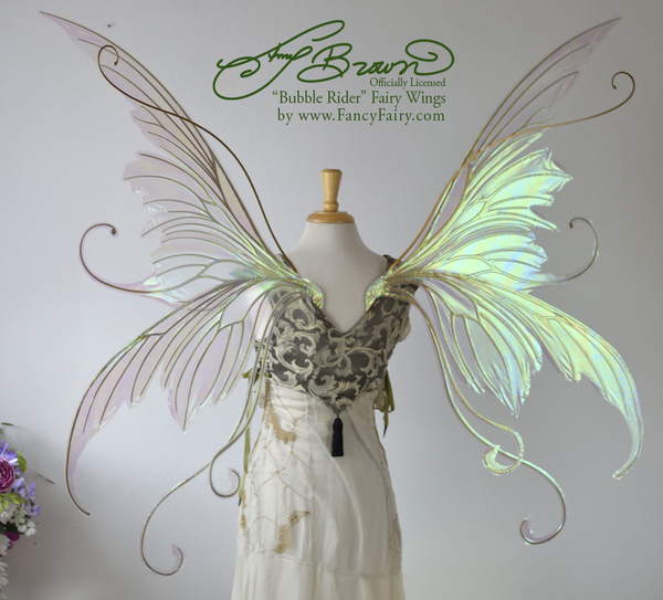 Giant Amy Brown Bubble Rider Iridescent Fairy Wings in Satin White Iridesce...