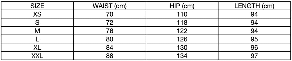 Paris Pants Size Chart