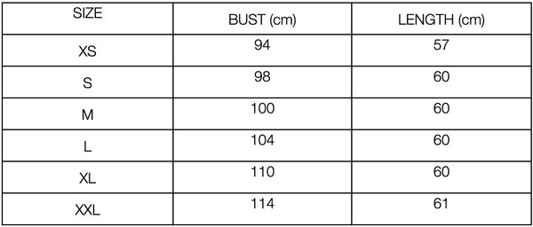 Shell Top Size Chart