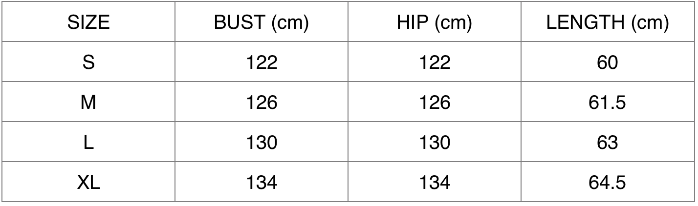 Sophia Top Size Chart