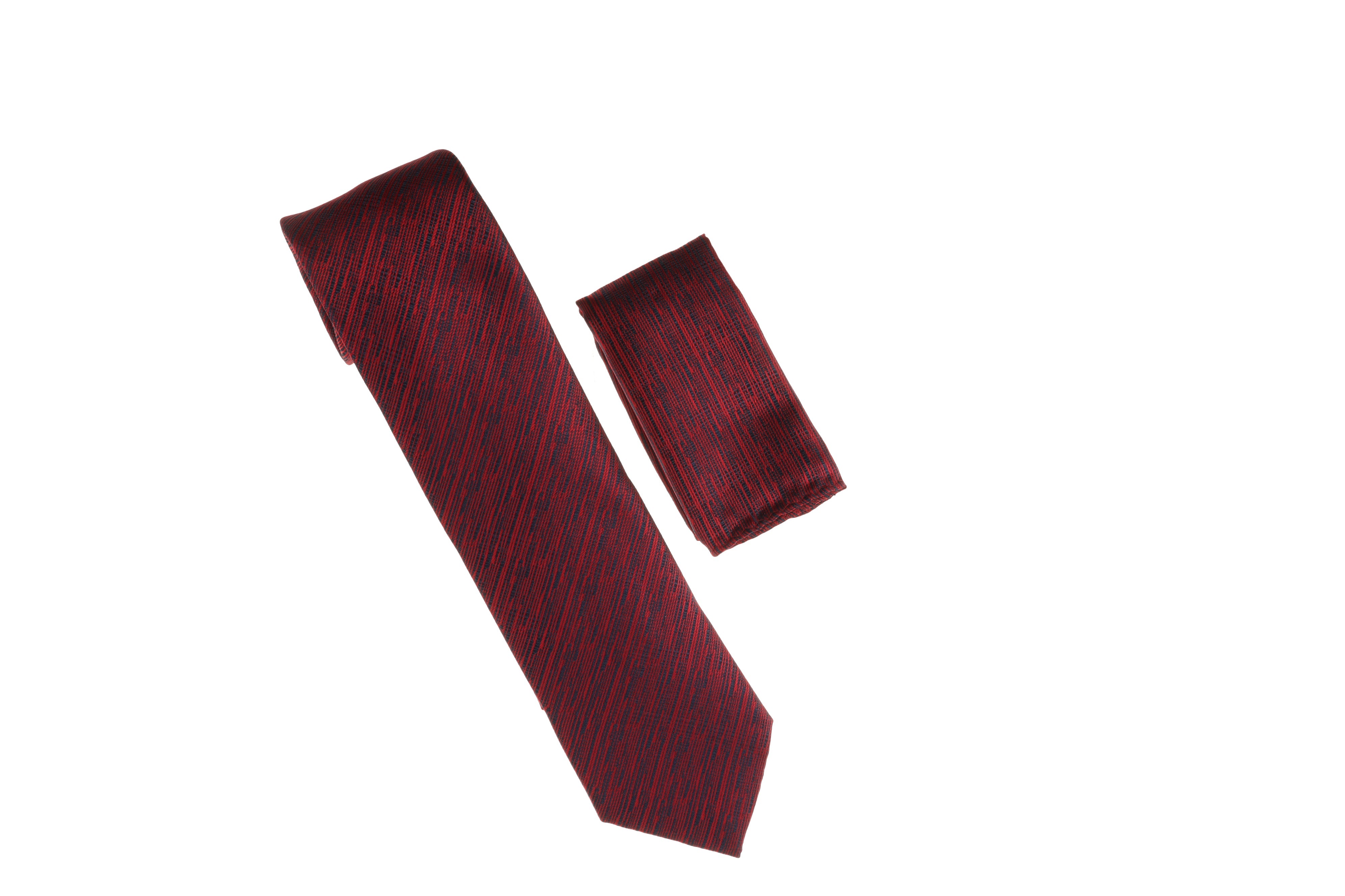 Navy and Red Designed Extra Long Necktie Tie with Matching Pocket Square