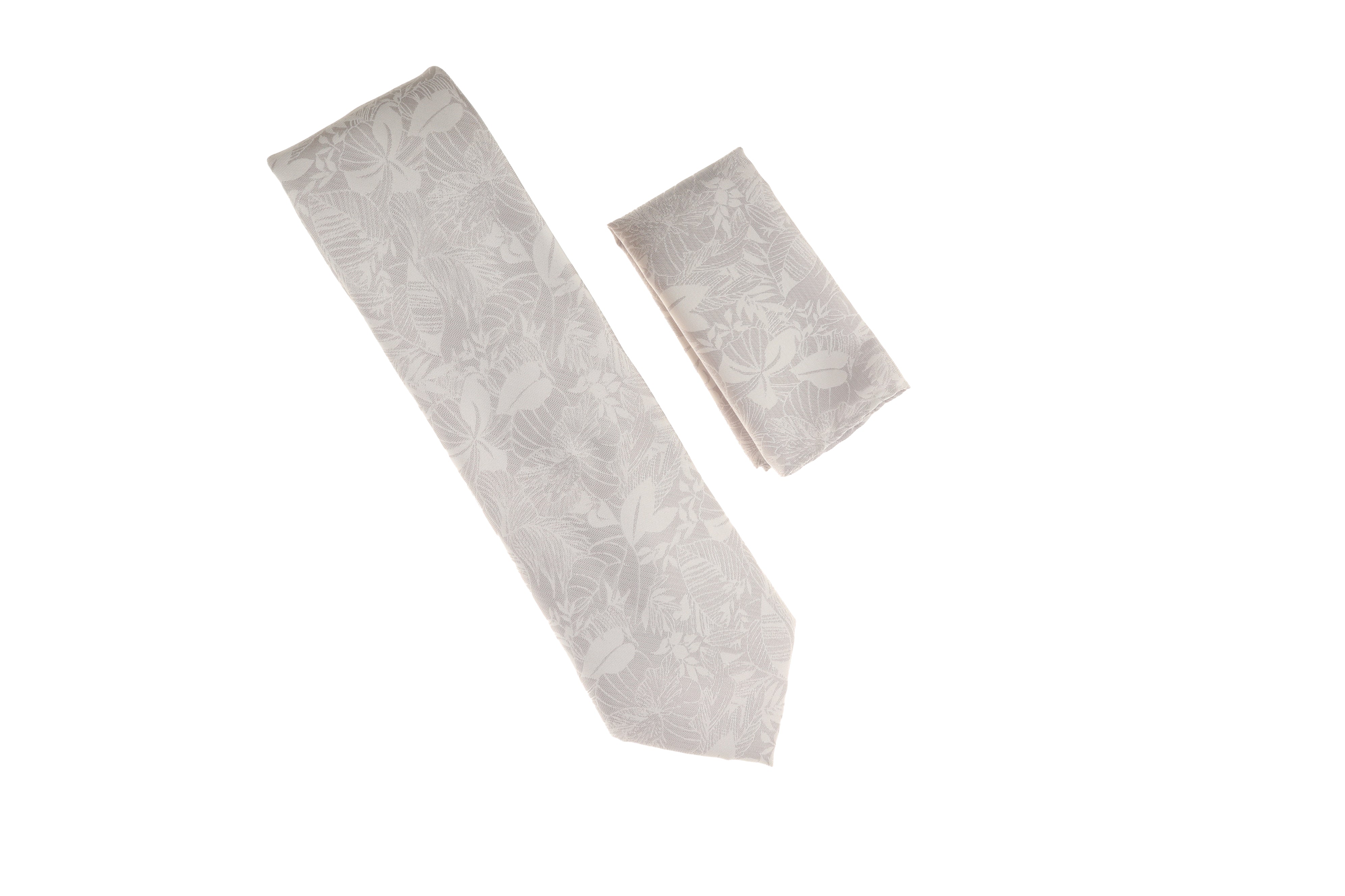 Silver & Smoked Grey Floral Designed Necktie Tie with Matching Pocket Square WTH-A226