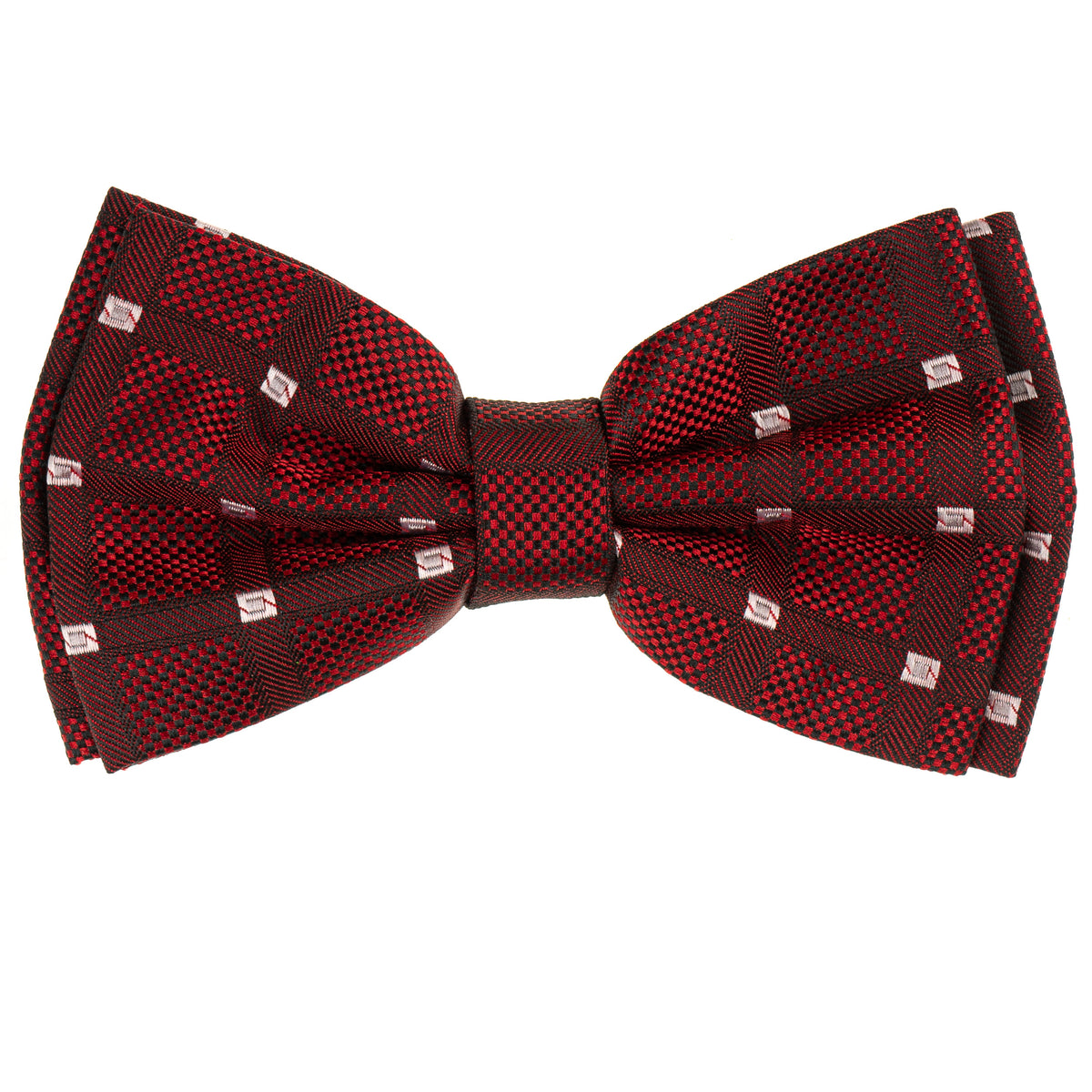 Cubic Red Pre-Tied Silk Bow Tie with Matching Pocket Square – Tie Factory