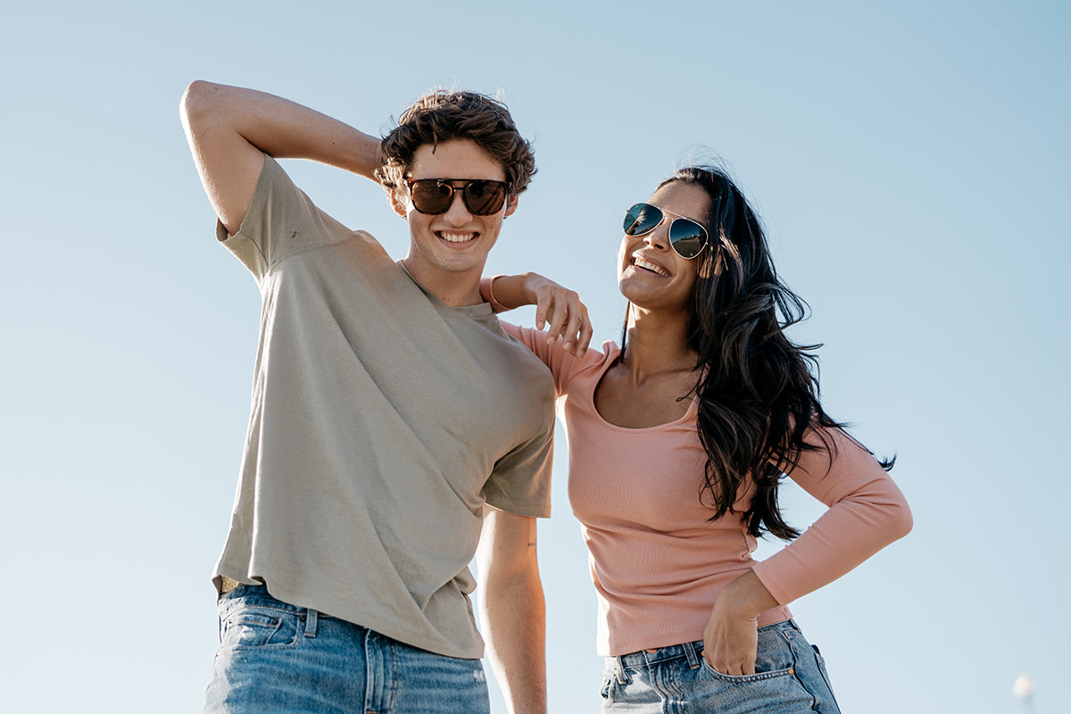 Couple wearing Knockaround polarized sunglasses