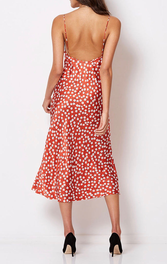 bec and bridge red floral dress