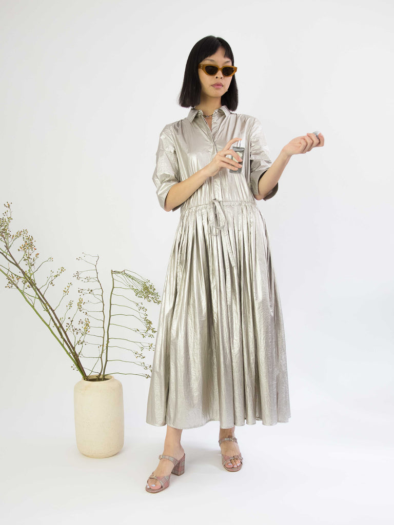 Silver Coated Nylon Button Down Dress