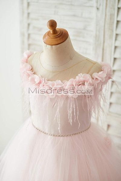 Pretty Sweet Pink Off The Shoulder Long Kids Dresses Photo Shoot A-line Big  Flowers Tulle Ruffled Dress For Birthday Party Dress - AliExpress