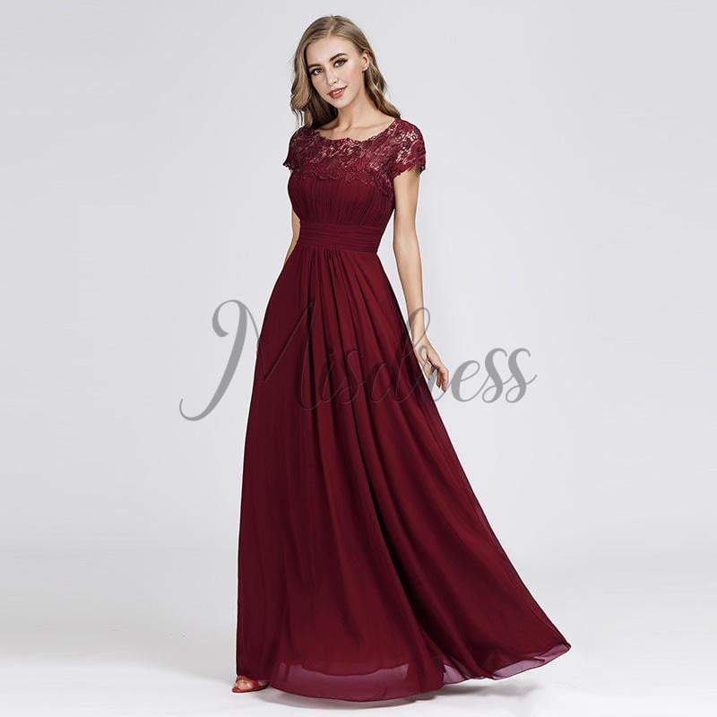 A-line Cap Sleeves Keyhole Back Lace Chiffon Evening Prom Party Dress ...
