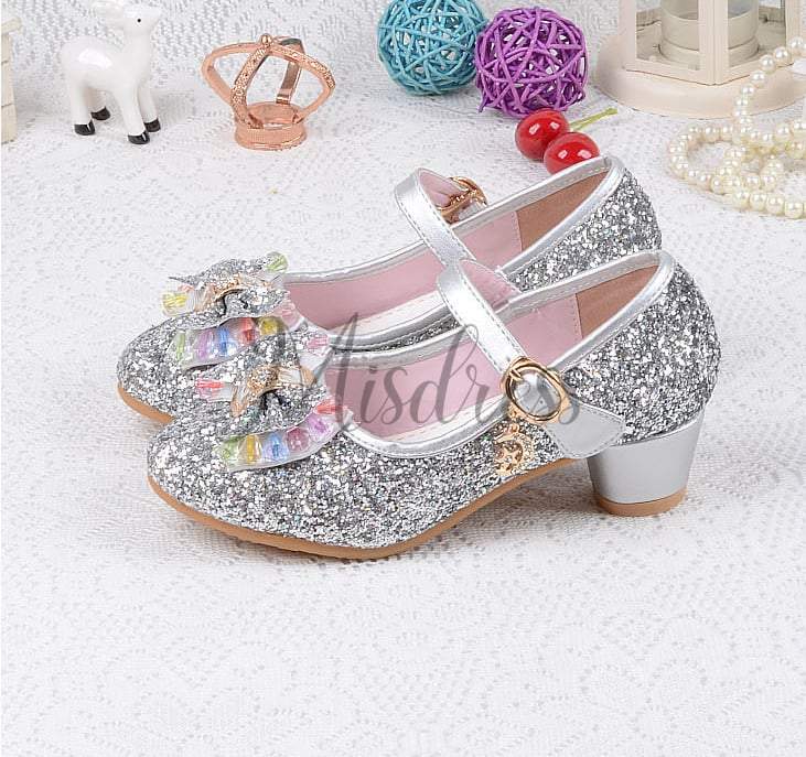 Silver/Gold/Pink Sequin Glitter Leather Wedding Princess Flower Girl S ...