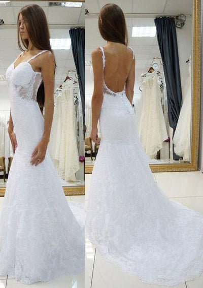 Short Sleeve V Neck Trumpet Beaded Lace Satin Open Back Wedding