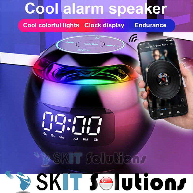  Mini Ball Wireless LED Display Alarm Clock Bluetooth 5.0 Speaker TF Card FM Radio Music Player Mic