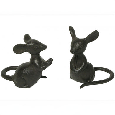 Pair of Cast Iron Mice Garden Decorations - Indoor Outdoors