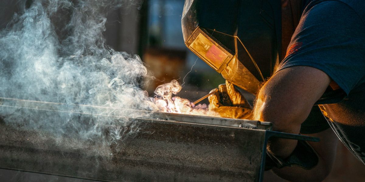 Close up of metal welder