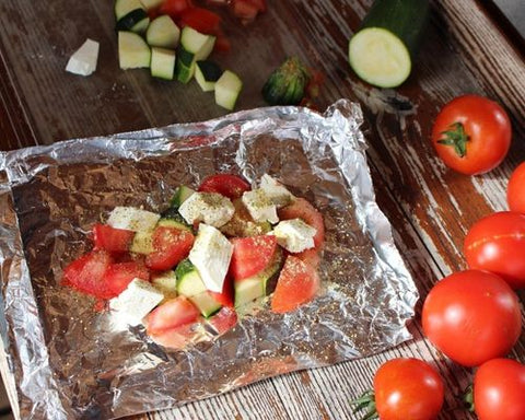 Mozzarella and tomatoes in foil to go on the BBQ