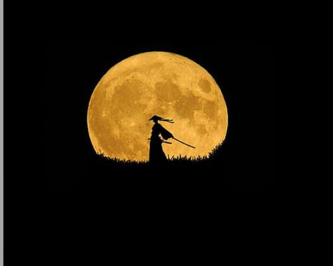 Figure silhouetted against the moon