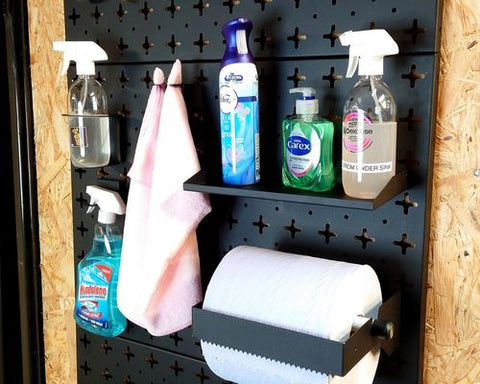 cleaning product tool wall for organisation