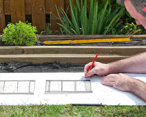 A Landscape Designer drawing up plans for a garden using railway sleepers