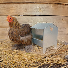 Small Chicken & Poultry Galvanised Feeder With Roof - Indoor Outdoors