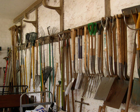 Tools Wall Mounted in a Garden Shed