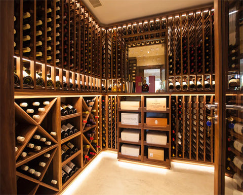 Classic Wooden Wine Racks in a Wine Cellar