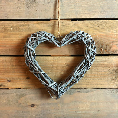 Grey Rattan Decorative Heart Wreath - Indoor Outdoors