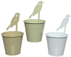 Metal Flower Pot Planter With Bird 10cm - Indoor Outdoors