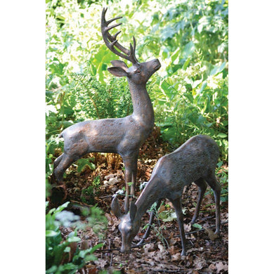 Fergus McArthur Large Deer Set Aged Verde Sculpture - Indoor Outdoors