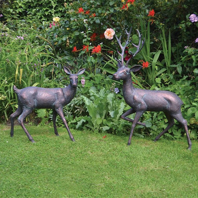 Fergus McArthur Stag & Doe Aged Verde Sculpture Set - Indoor Outdoors