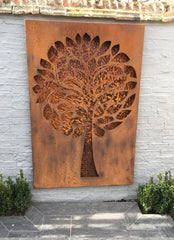 Rustic Steel Wall Mount Plaque - Tree Design - Indoor Outdoors