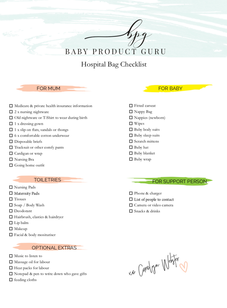 hospital bag checklist for baby and mum