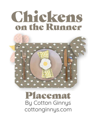 Chickens on the Runner placemat with Cluck Cluck Bloom fabrics, Teresa Magnuson for Clothworks