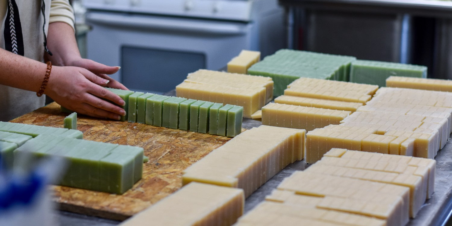 soaps lined up for curing