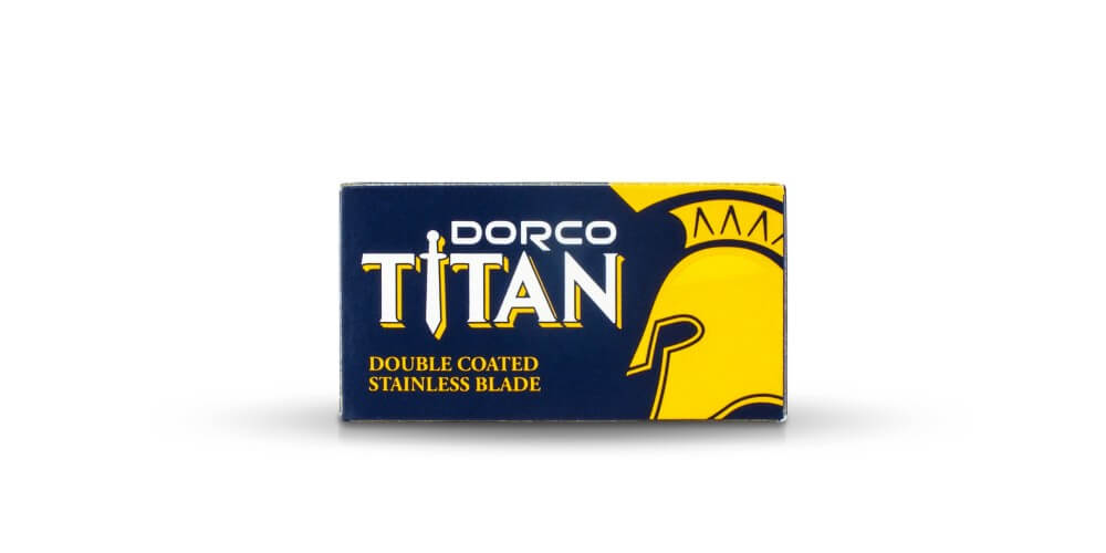 Dorco Titan double-edge replacement razorblades on a white background as featured in The Personal Barber Shaving Club Subscription