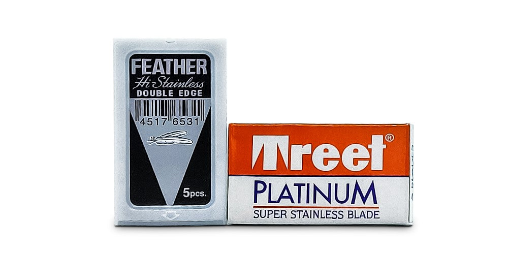 Treet Platinum and Feather Hi Stainless Double Edge Razor Packs