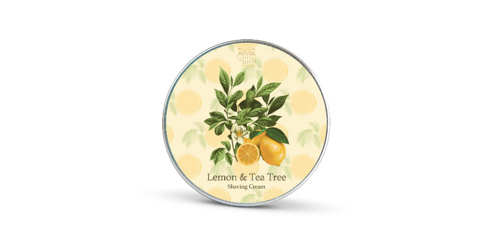 The Personal Barber Lemon & Tea Tree Shaving Cream tin on white background