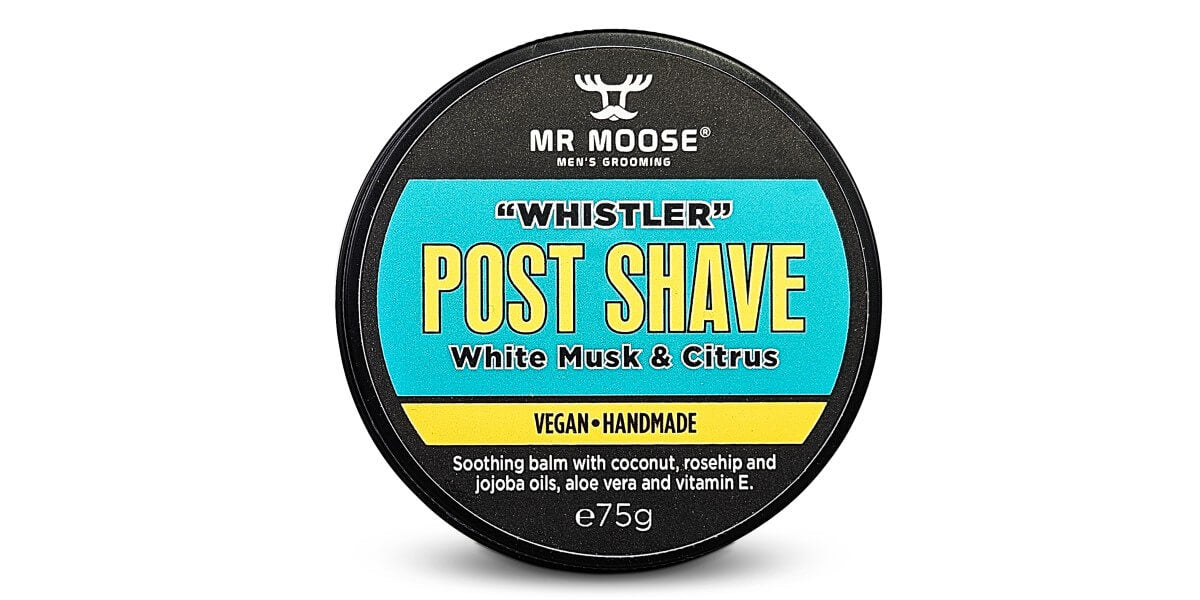 Mr Moose 'Whistler' Post Shave Razor Balm tin on a white background