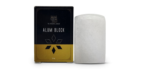 Alum block with box on white background