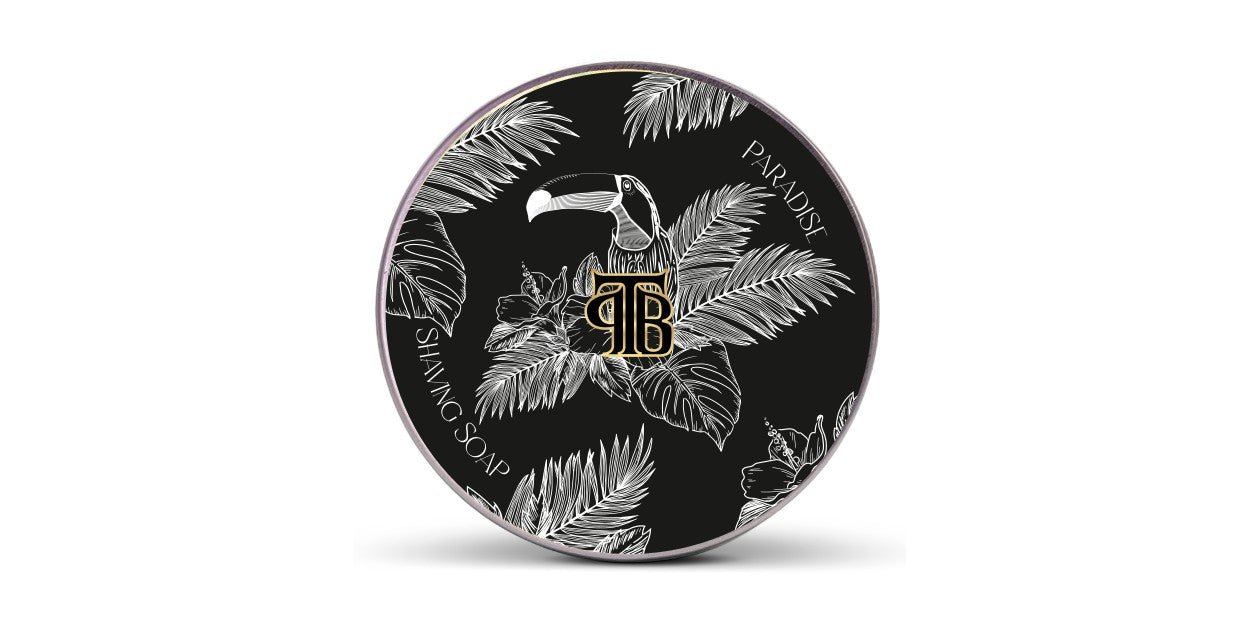 Paradise Shaving Soap Tin on white background