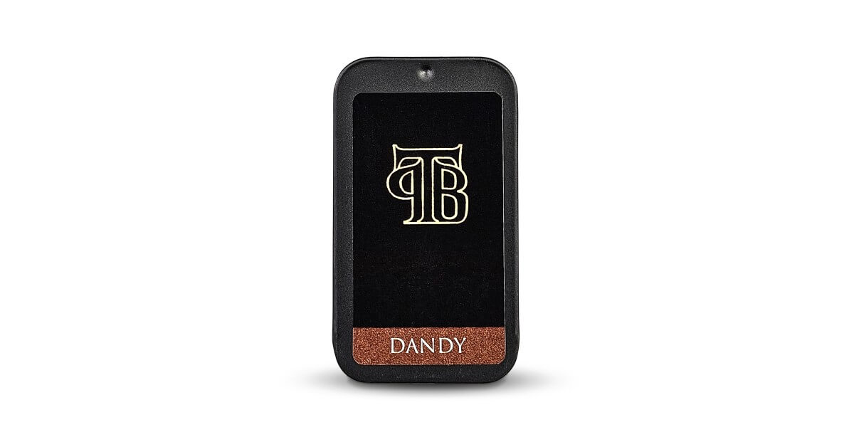 'Dandy' Solid Cologne from The Personal Barber - sliding tin on a white background
