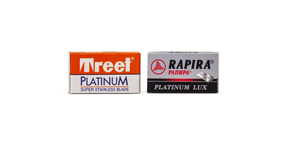 Rapira Platinum Lux and Treet Platinum double-edge razor blade packs