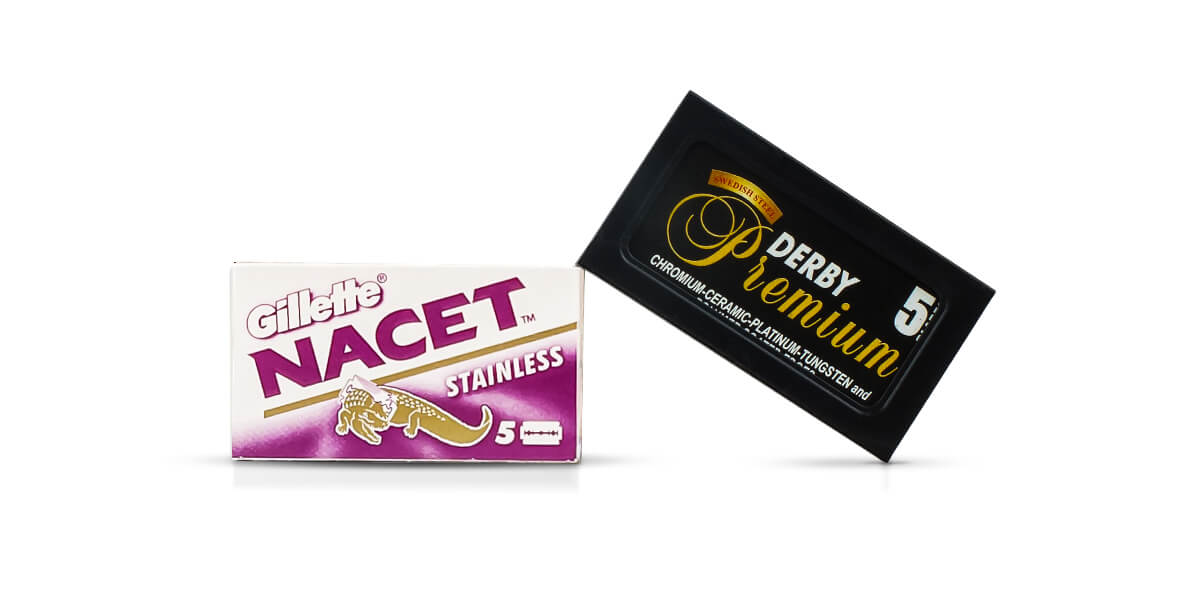 Gillette Nacet and Derby Premium razorblade packs for double-edge safety razors