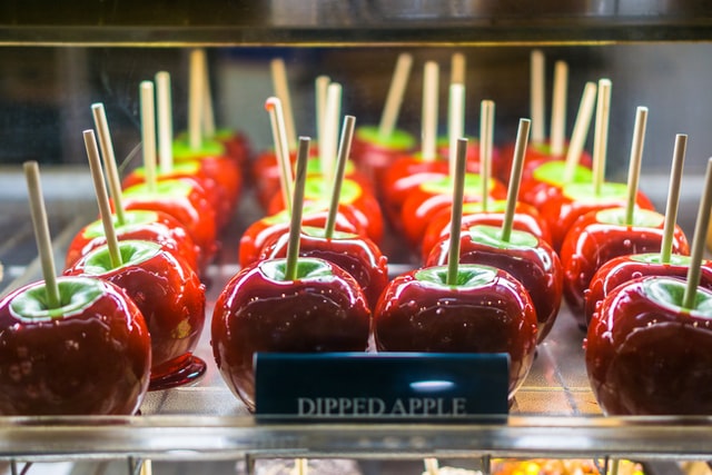 Chocolate dipped candy apples.